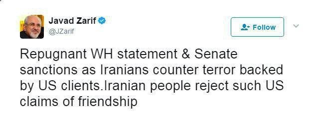 واکنش ظریف به بیانیه کاخ سفید و تحریم‌های سنا علیه ایران
