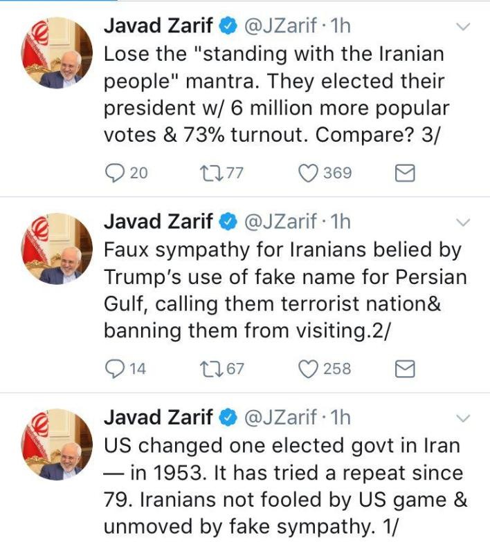 Zarif: Iranians not fooled by US game